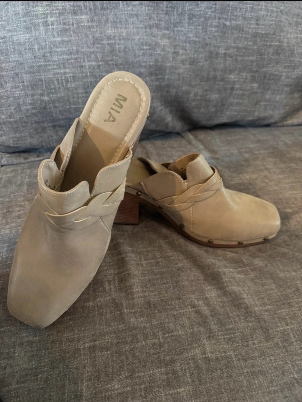 MIA Tan Braided Strap Leather Mule Clogs